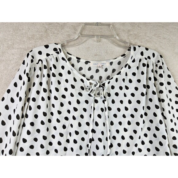 Your Story Women's Polka Dot Tie Neck Blouse Top Size M - Picture 2 of 3